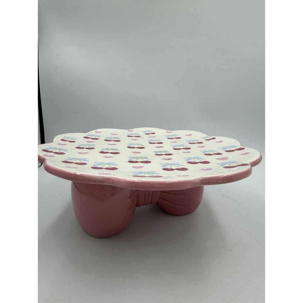 Cake Stand Cherry/ Pink Bow 10" Cupcake Aesthetic Chic Decorative SEE PHOTOS